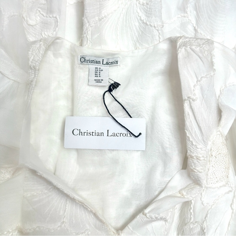 Christian Lacroix Floral Embroidery V Neck Puff Sleeve Bubble Hem Mini Dress - Picture 15 of 16